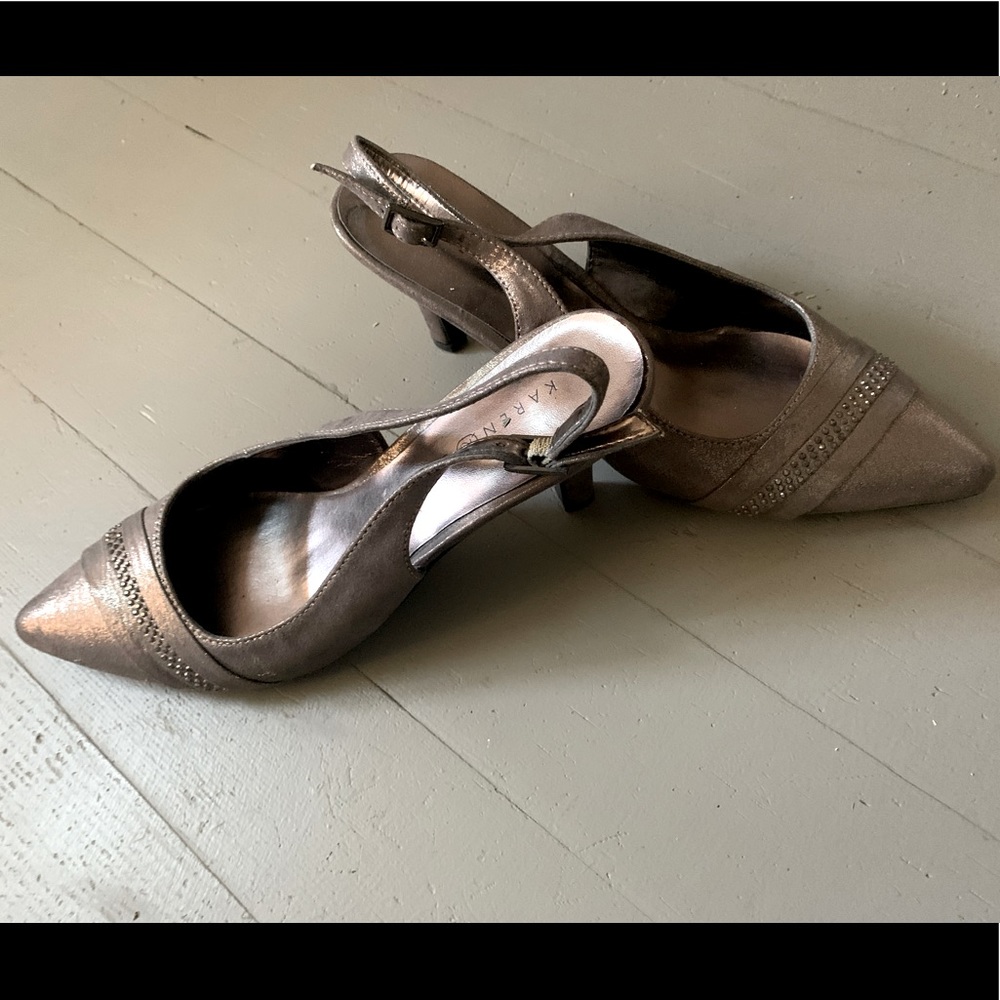 Karen Scott 7.5 sling back kitten heel, metallic pewter